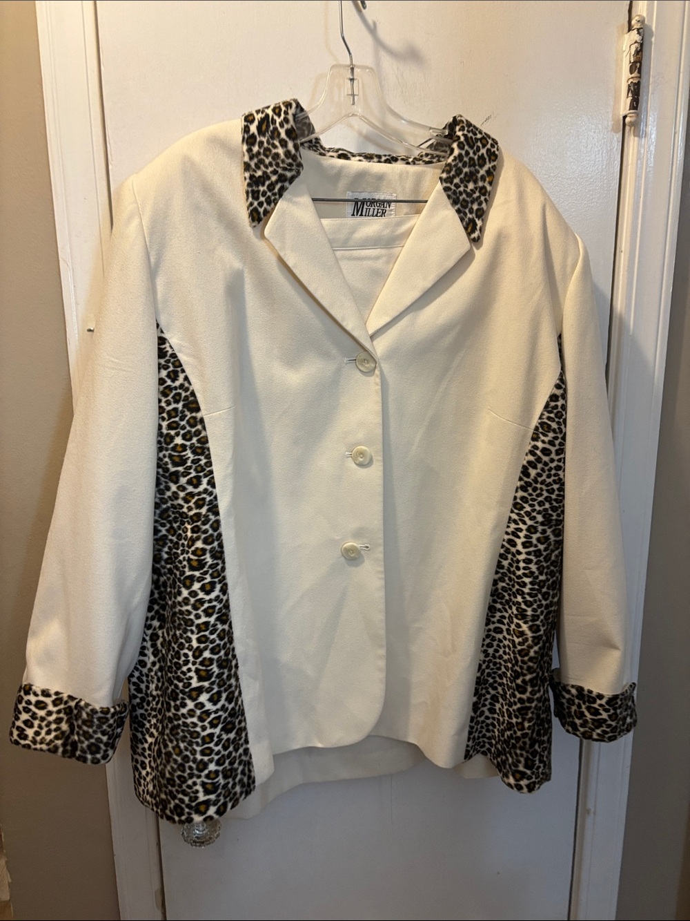 Morgan Miller Plus 24W Cream skirt suit with Leopard Trim 26-386
